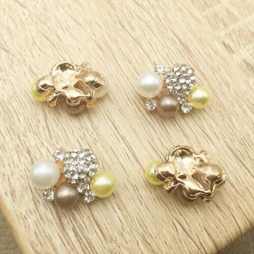 14x20mm Round Pearl Rhinestone Flatback Buttons Wedding Dress Embellishment