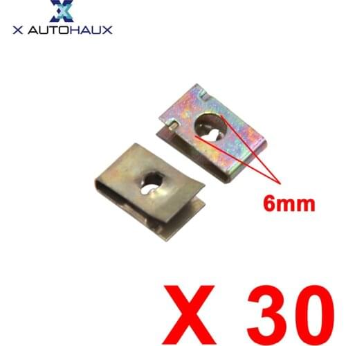 X Autohaux 30Pcs Hole Diameter 6Mm 0.24 inches Hole Dia Metal Retainer Car Door Pannel Screw U-Type Clips Rivets Fastener
