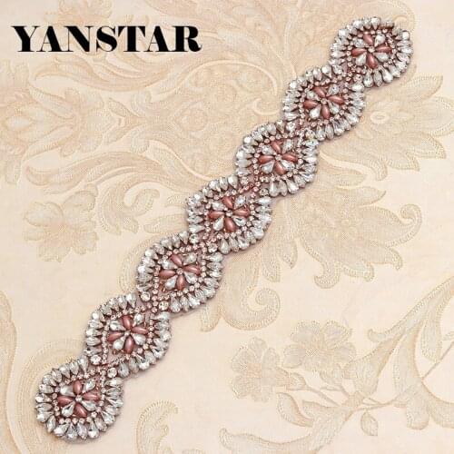 YANSTAR(5PCS) Hand Sew Rhinestone Appliques Bridal Sash Silver Rose Gold Crystal For Wedding Grown Belt YS878