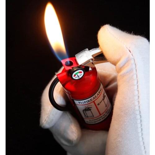 Novel Lighter Metal Fire Extinguisher Style Free Fire Refillable Butane Gas Lighter Cigarette Lighter For Collection Decoration
