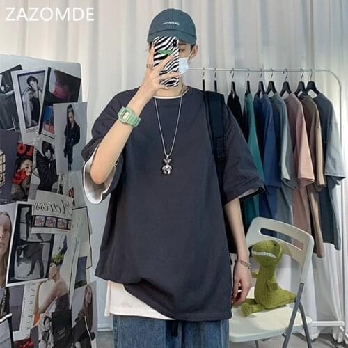 ZAZOMDE Men Oversized Streetwear Cotton Colorful T Shirts Summer Mens Japanese Fashions Harajuku T-Shirt Male Vintage Tees M-5XL