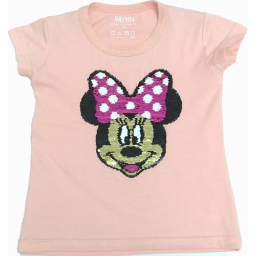 ÇKT-6671-YA Female Child Yavruağzı Bi-Directional Change Color Sequin Minnie Mouse T-Shirt 430414868