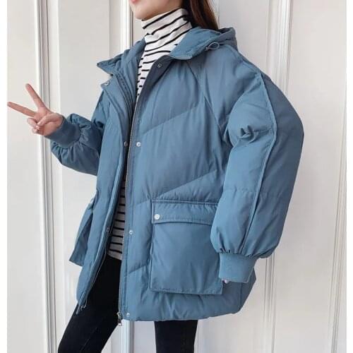 Woman Short Winter Warm Jackets 2021 New Loose Down Cotton Coats Womens Hooded Down Jacket Parkas Winter Outwear Zipper Pocket