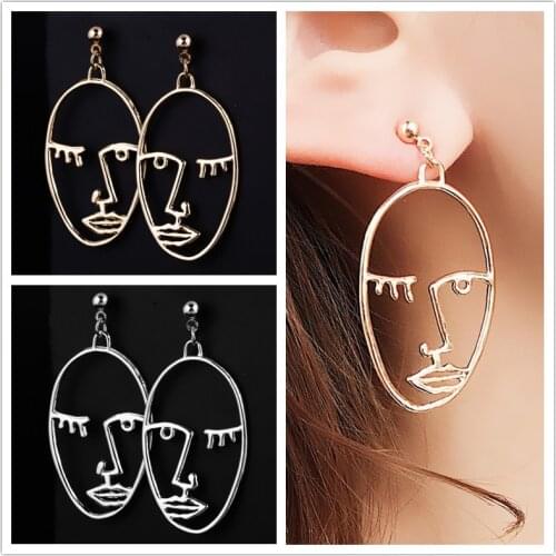 New European Hyperbole Hollow Face Stud Earring for Women Jewelry Bijoux Steampunk de gota Feminino Brincos oorbellen