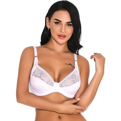 Sexy Lace Bra Plus Size B C D DD E Cup Underwire Gather Underwear BH Top Adjustment Plunge Lingerie Push Up Bras for Women