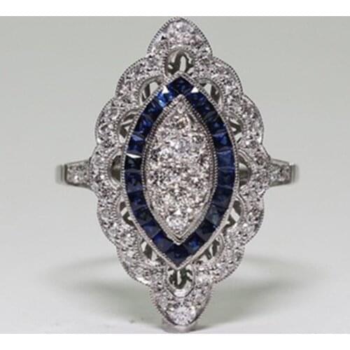 Milangirl Blue Stone Rings for Women Wedding Engagement Ring Silver Color Rhinestone Ring Bague Female Jewelry