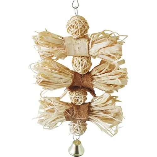 Bird Chewing Toy Hanging Creative Bird Natural Rattan Ball Parrot Cage Toy Chew Toys with Bell Parrot Funny Favor Toy