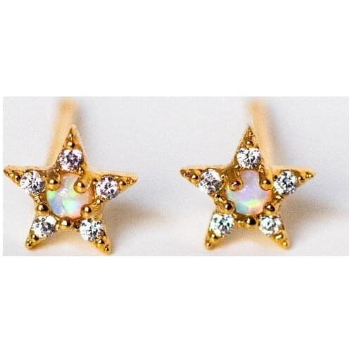 100% 925 Sterling Silver Multi Piercing Small Stud Paved White CZ Fire Opal Stone Minimal Delicate Star Stud Earring