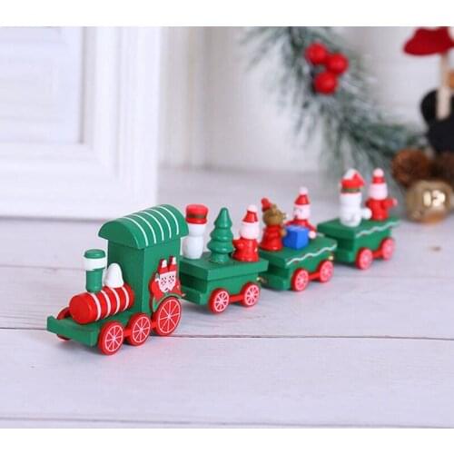 2PCS Christmas Wood Train Tabletop Ornament Funny Wooden Lovely Micro Ornament Miniature Figurines Christmas Gift
