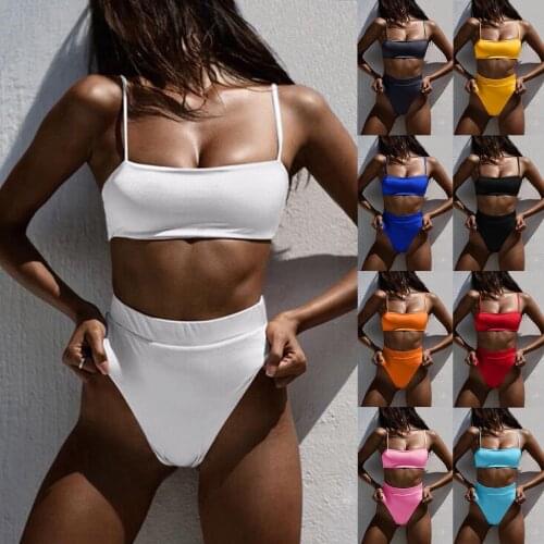 2021 Sexy Solid Micro Bikini Set Padded Bra Bandage Swimsuit Women 2 Pieces Thong Swimwear Female High Waisted Swim Bathing Suit