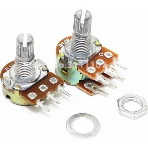 5PCS/LOT B20K 20K OHM WH148 6Pin Linear Dual Rotary Potentiometer Pots Shaft 20MM With Nuts And Shim