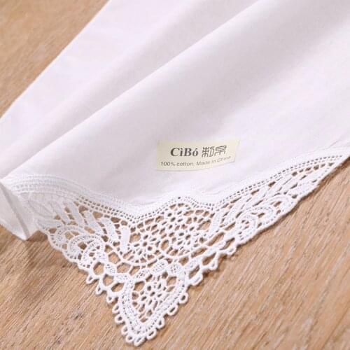 A009-C: White premium cotton lace handkerchief blank crochet hankies for women/ladies wedding handkerchief
