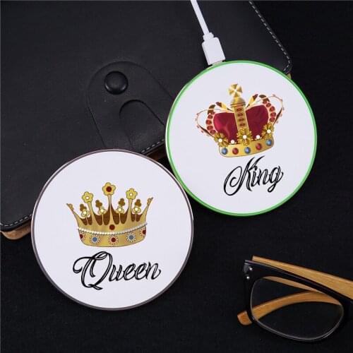 Cute King Queen Couple Qi Wireless Charger For iPhone 11 Pro 8 X XR XS Max 10W Fast Charging For Samsung S10 S9 8 USB Desk Pad