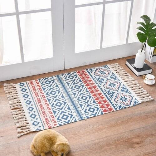 Bohemia Tufted Cotton Area Rug Geometric Fringe Throw Rug Shag Accent Tassel Rug Living Room Bedroom Bathroom Kitchen Laundry