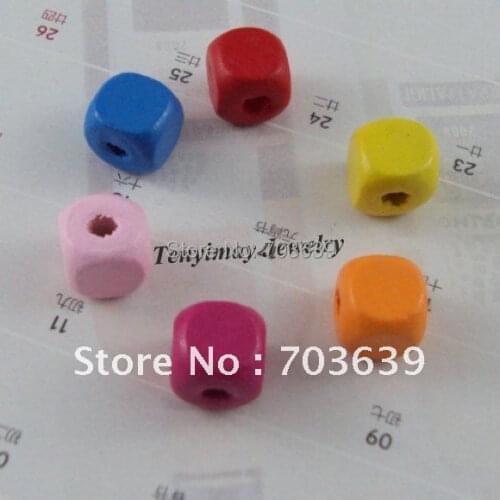 Mixed Color 9mm Cubic Wood Beads, Wooden Accessory For DIY 400pcs