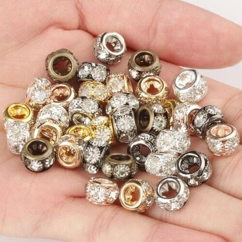 8mm 10mm Big Hole Rhinestone Crystal Beads Rose Gold Silver Plated Copper Loose Round Beads for Jewelry Making DIY Bracelet