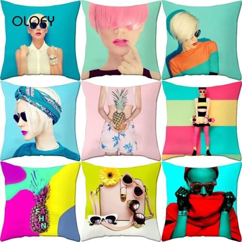 Beautiful Girl Polyester Cushion Cover Home Bedroom Hotel Car Seat Decoration Cushion Cover Wedding Personality Gift 45x45cm