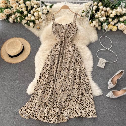 Croysier Dresses For Women 2021 Clothing Spaghetti Strap Sexy Backless Crossover Summer Dress Vintage Print Casual Midi Dress