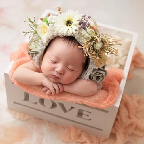 Baby Gril Floral Bonnet Newborn Photography Props Handmade Lace Flower Hat Photography Products