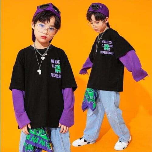 Kids Performance Hip Hop Clothing Long sleeve Sweatshirt Tops jeans Pants for Girls Boys Dance Costume Clothes Street Wear