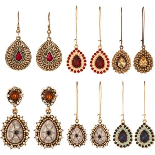 Long Water Drop Earrings For Women Exaggerate Statement Rhinestone Earrings Ethnic Boho Natural Stones Earring Wedding Jewelry