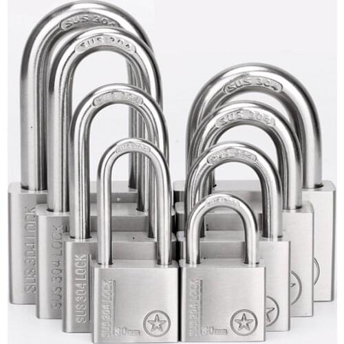 304 Stainless Steel Padlock Cabinet Outdoor Lock Head Furniture Lock Waterproof Rust-Proof Door Lock 30mm 40mm 60mm with 4 keys