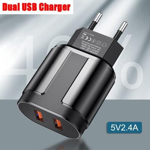 Dual USB 2.4A Mobile Phone Charger for iPhone 8 X SE 11 iPad Samsung J6 7 Huawei Android Smartphones Tablets Bluetooth Earphones