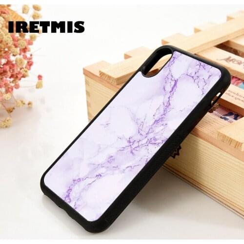 Iretmis 5 5S SE 6 6S TPU Rubber Phone Case Cover for iPhone 7 8 Plus X Xs 11 12 MINI Pro Max XR Purple violet and white marble