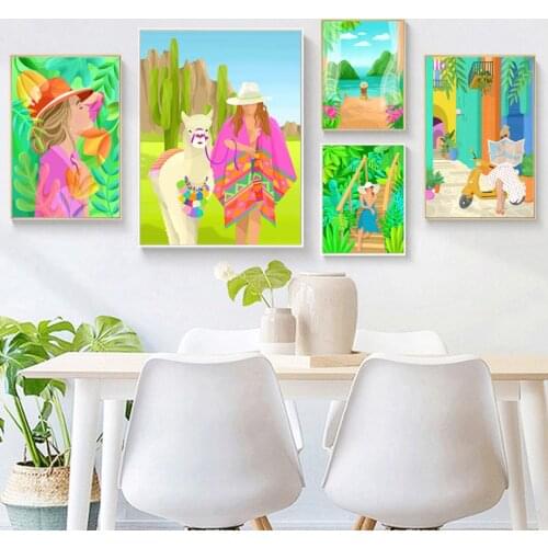 Cactus Beach Boat Coconut Tree Bohemia Wall Art Canvas Painting Nordic Posters And Prints Wall Pictures For Living Room Decor