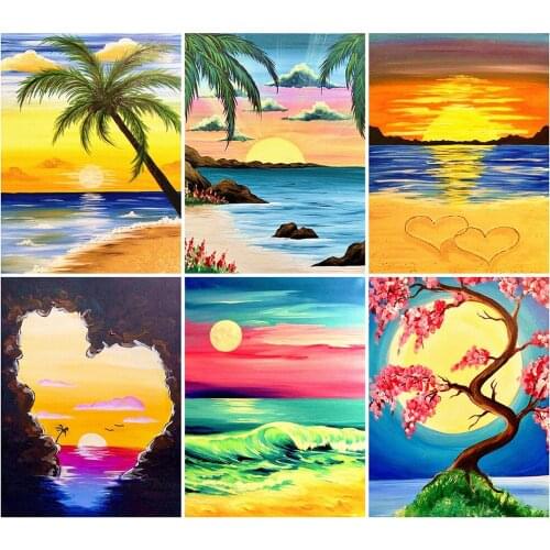 KAMY YI Beach Moon Love Sun Landscape Diamond Painting Cross Stitch 5D Diy Full Diamond Embroidered Mosaic Home Decoration