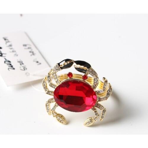 6pcs/lot Red crystal crab napkin ring wedding holiday napkin ring hotel table napkin buckle decoration