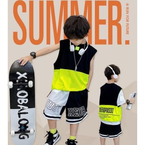 Boys Set 2021 New Children Clothes Summer Sleeveless Tops Thin Kids Quick-drying Sports Suit