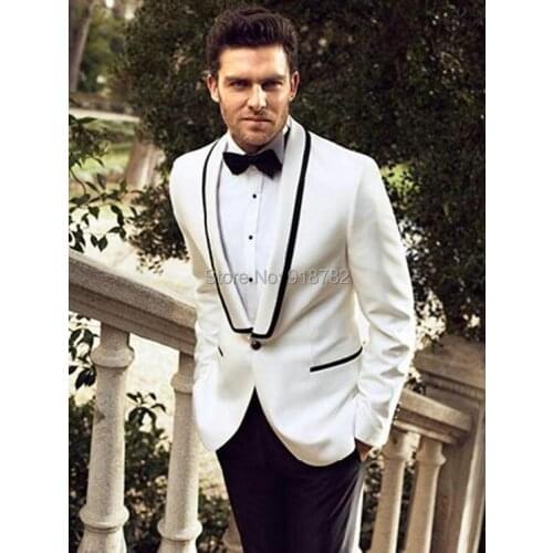 Latest Coat Pant Designs 2018 White Suit With Black Pant 2 Piece Set Elegant Formal Prom Party Tuxedo Wedding Suit For Men Groom