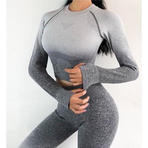 2 Piece Sport Outfit For Women Gym Yoga Set Fitness Clothing Ombre Seamless Sport Leggings+Sports Bra Running Sport Wear
