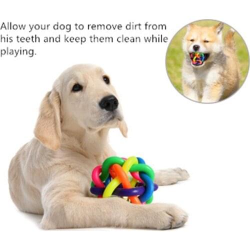 Dog Cat Toy With Small Bell Rainbow Molars Rubber Ball Play For Dogs Teeth Training Pet Puppy Toys Dog Ball Toys Pet Supplies