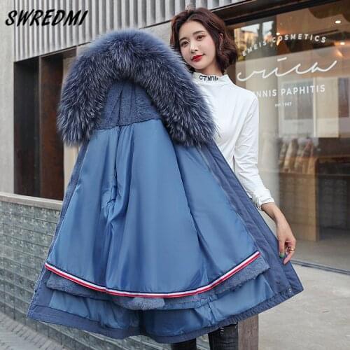 SWREDMI Wool Liner Warm Parka Women Embroidery Letter Snow Wear Jackets Distachable Fashion Coat Female Hooded Clothing S-2XL