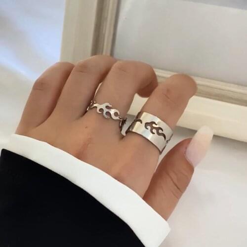 IFMIA Fashion Silver Color Flame Open Rings Women Men Girls Lover Couple Rings Set Friendship Engagement Wedding Rings Jewelry