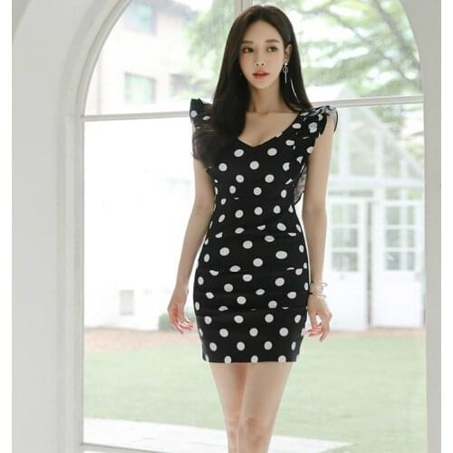 2021 New Mini Summer Dresses Woman Party Night V-neck Sleeveless Polka Dot Dress Ladies Corset Slim Wrap Bodycon Dress Women