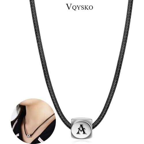New A-Z Letters Name Pendant&Necklace For Women Men Minimalist Stainless Steel Charm Initial Necklace Lether String Chain Collar