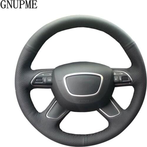 GNUPME Black Genuine Leather Steering Wheel Cover for Audi Q7 2012-2015 Q3 Q5 2013-2016 A4 (B8) 2014 2015 A6 (C7) 2014-2016