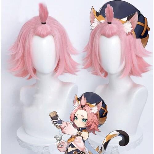 Genshin Impact Diona Cosplay 32cm Short Christmas Pink Wig Cosplay Anime Cosplay Wigs Heat Resistant Synthetic Wigs Halloween