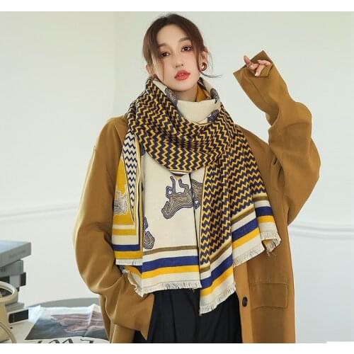 Luxury Cashmere Scarf Winter New Women 2021 Brand Horse Print Pashmina Shawls Wraps Thick Warm Female Blanket Scarves Stoles