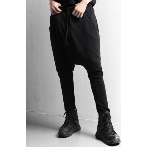 Mr. homemade autumn new mens low crotch cross pants, slim fit Harlan pants