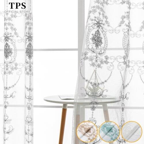 TPS Retro Embroidered Sheer Curtains Window Kitchen Tulle Curtain for Bedroom Living Room Voile Curtains for the Room Window