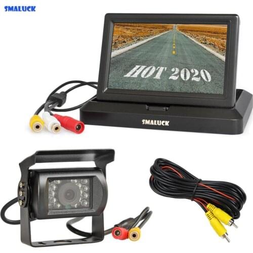 SMALUCK Wired 5 inch Foldable TFT LCD Monitor Waterproof IR Night Vision CCD Rear View Car Camera for Truck Caravan Bus Van