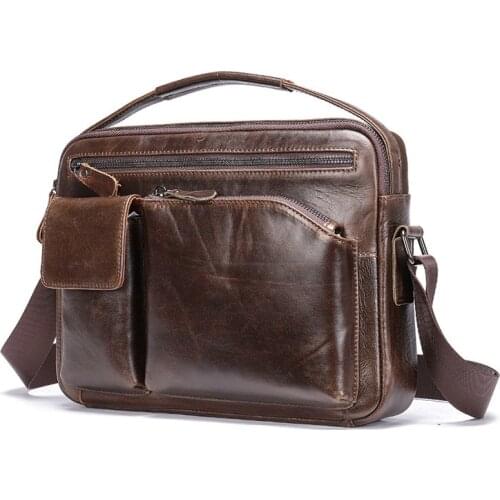 Man Handbag Office Messenger Bags Fashion Crossbody Bag Genuine Leather Men Vintage Handbags Small Flap Mens Shoulder Bag