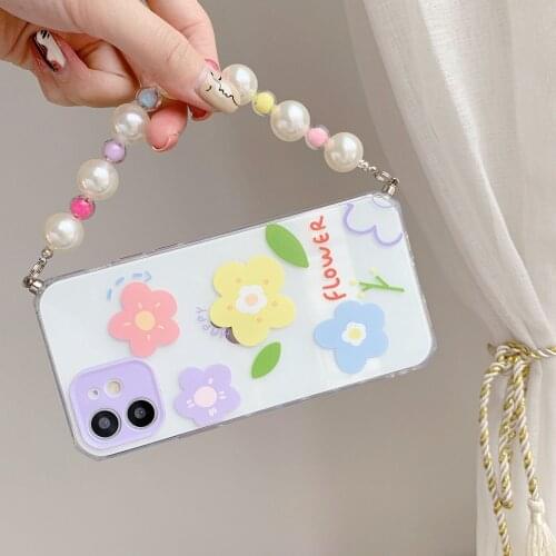 Tobebest Flower Pearl Bracelet Phone Cases for iphone 12 pro max 11 promax X XS XR 7 8 Plus SE 2020 Chain Soft TPU Back Cover