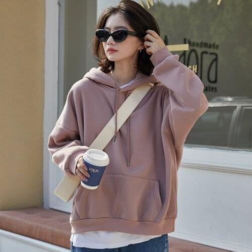 Casual Oversized Hoodies Female Pullover Cotton Long Sleeve Womens Sweatshirt 2021 Autumn Winter Thick Fleece Warm Streetwear