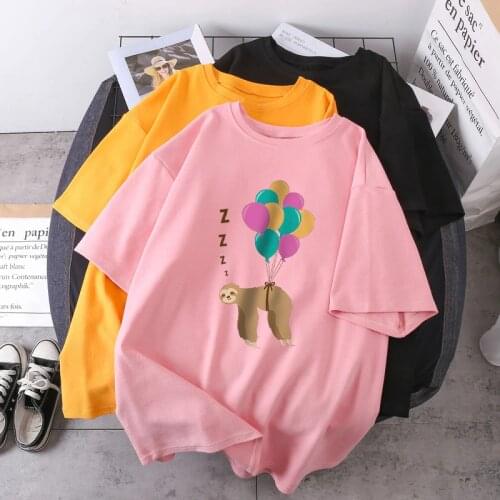 Balloon And Sloth T-shirts Women Print Fashion Summer T-shirts Vintage Hip Hop Tops Tees Funny Clothing Loose Fit Camiseta Woman