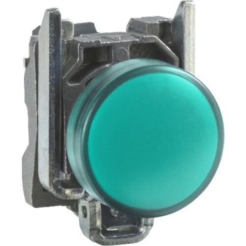 High brightness with flat mirror protected LED indicator 230V green nickel-plated metal 22mm 230 ... 240 V AC 50/60 Hz